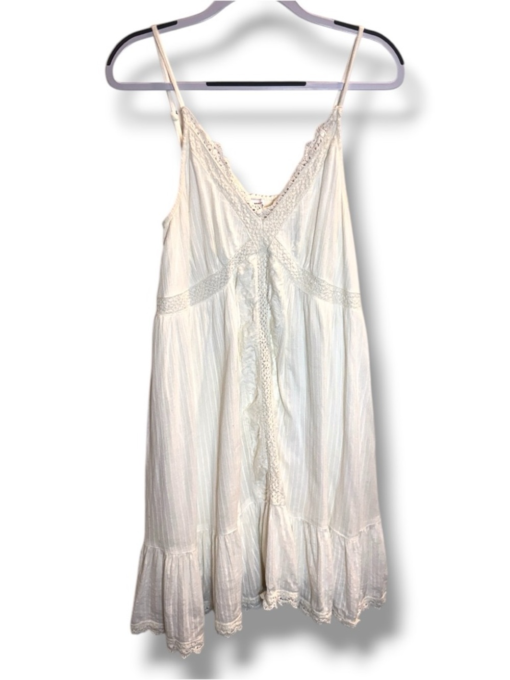 Shyanne Size L White Sleeveless Lace Trim Country Festival Boho Flowy Slip Dress